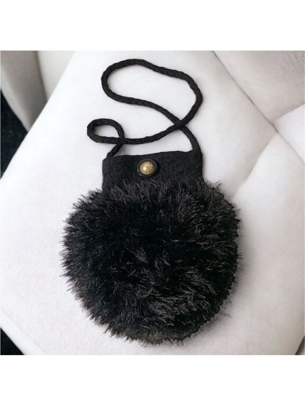 Black Felted Wool Fuzzy  Shoulder Bag